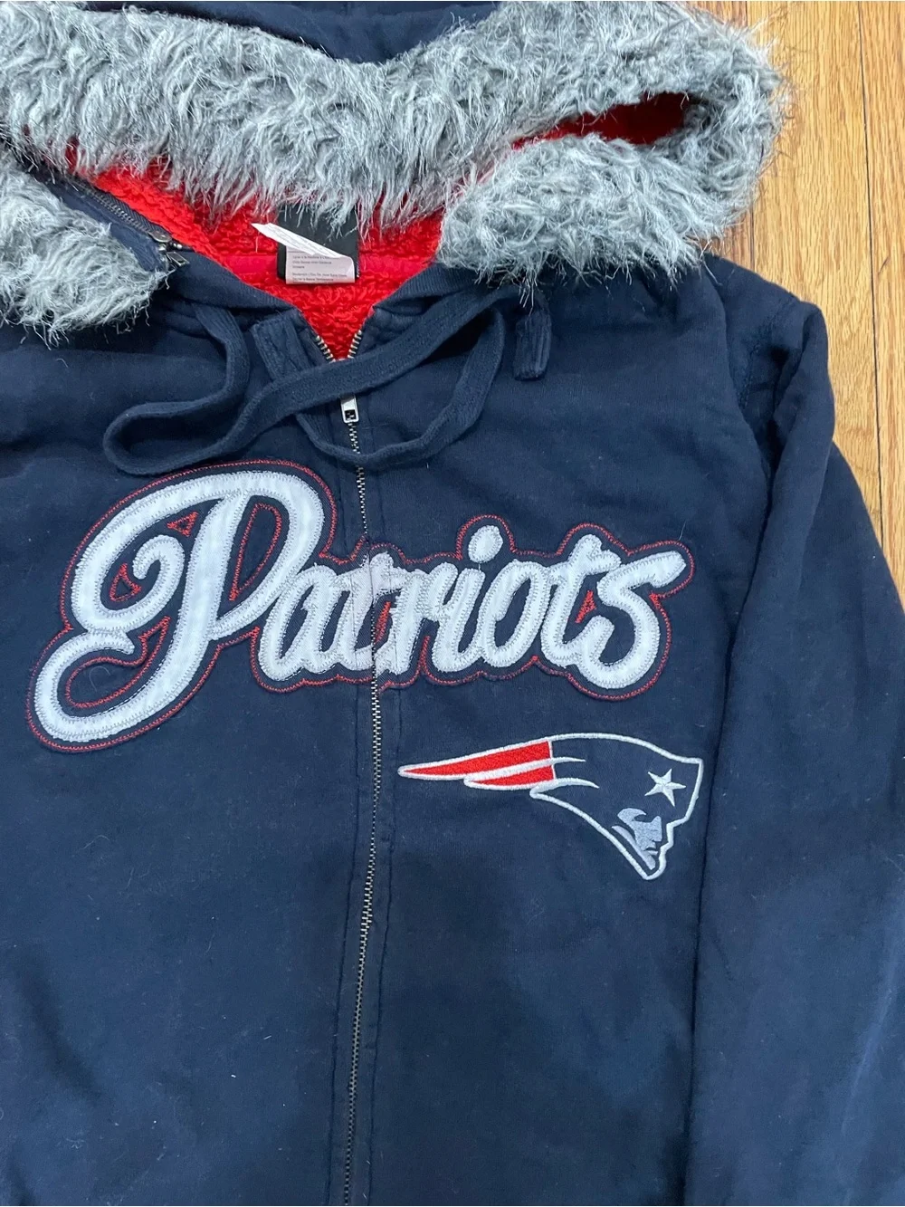 NFL New England Patriots Navy Hoodie with Faux Fur Trim